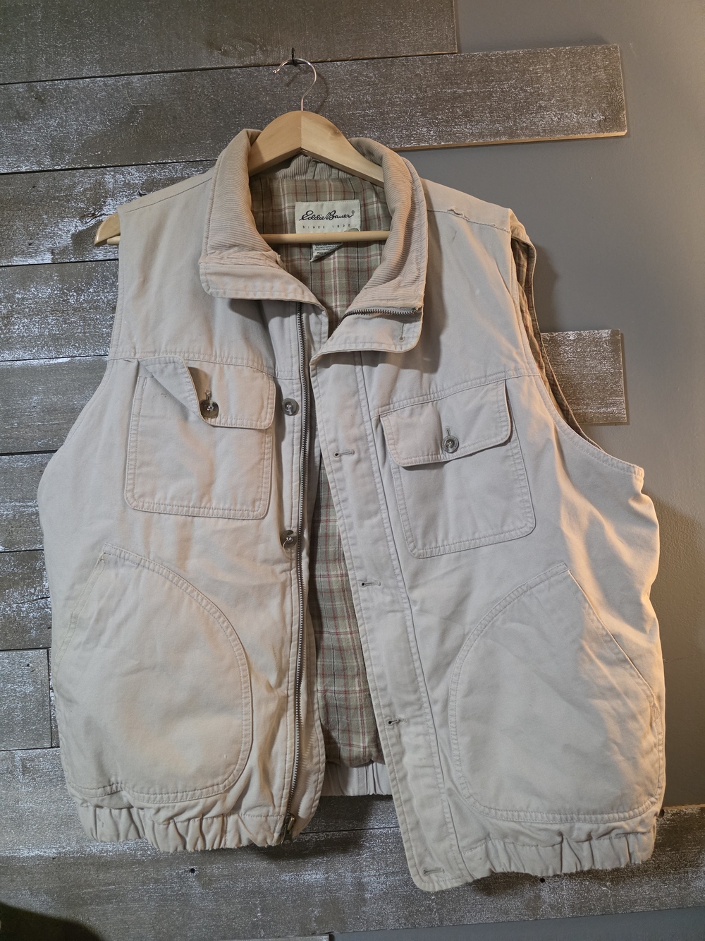 Eddie Bauer Men's Beige Quilted Utility Vest